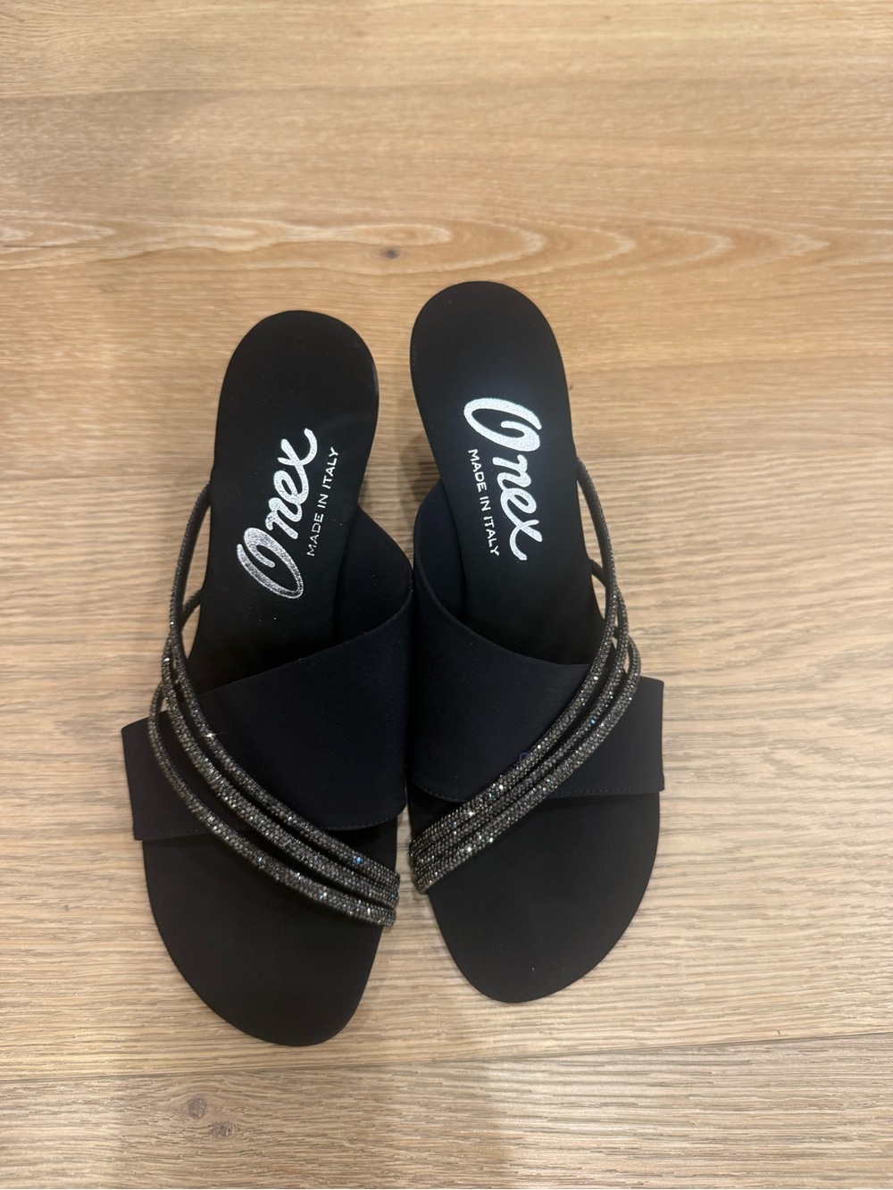 Onex Black Slide Sandals with Sparkle Straps